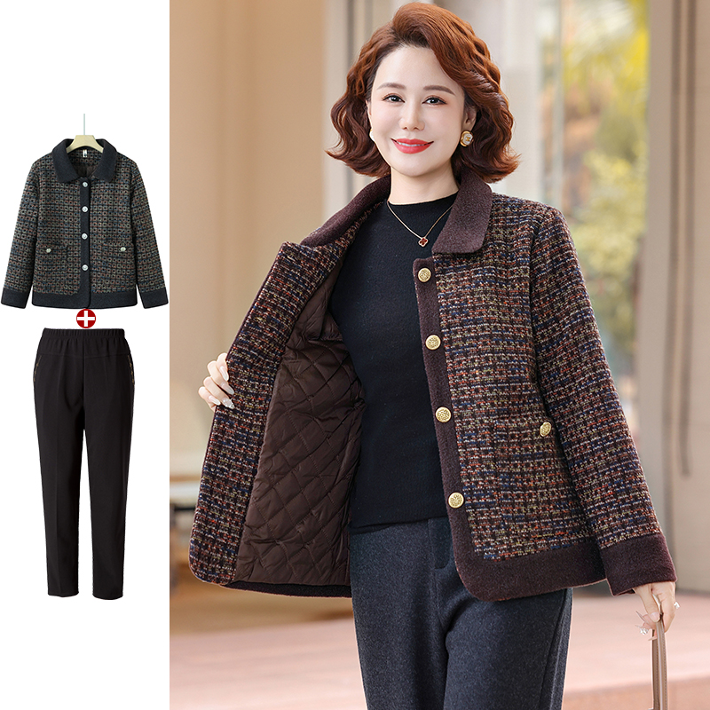 2025新款妈妈秋冬外套加厚洋气上衣50岁中老年女冬装呢子大衣高贵