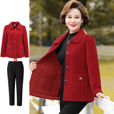 皮毛一体外套妈妈装秋冬呢子大衣40岁50中老年女秋装仿水貂绒上衣