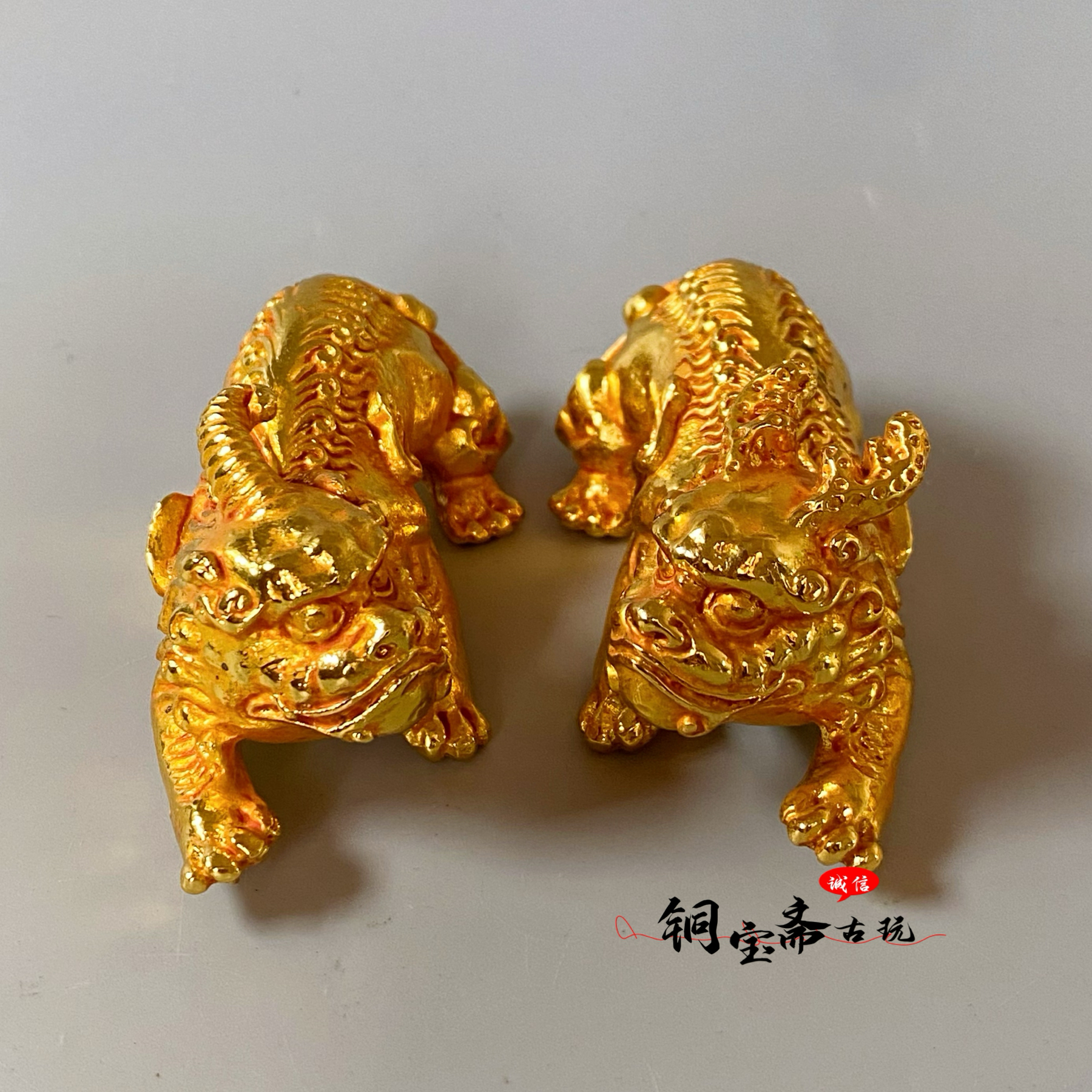 古玩铜器镀金招财貔貅公母一对男女随身把玩文玩镇尺压纸茶宠摆件