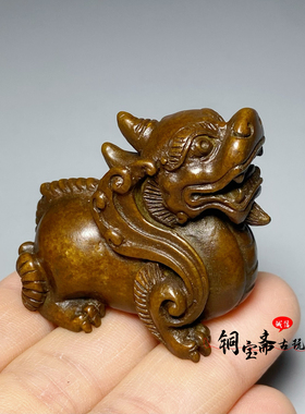 苏工纯铜招财貔貅摆件实心全铜瑞兽独角兽镇尺文玩手把件茶宠摆件