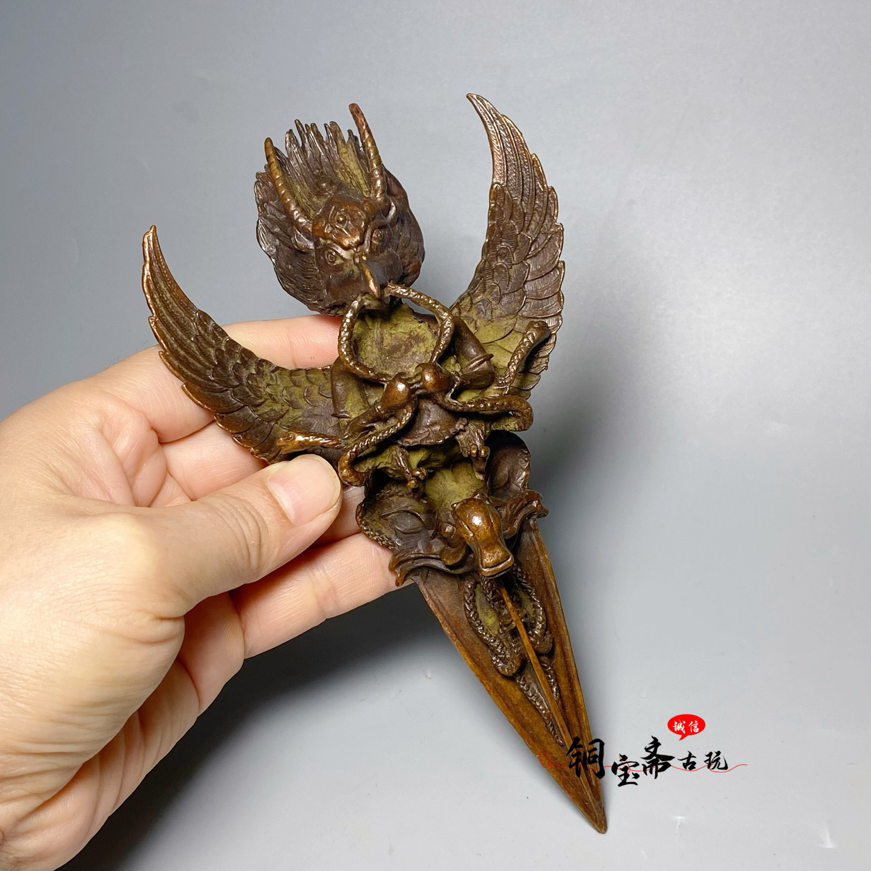 复古铜器藏传大鹏金翅鸟大鹏鸟密宗普巴金刚杵家居办公室装饰摆件