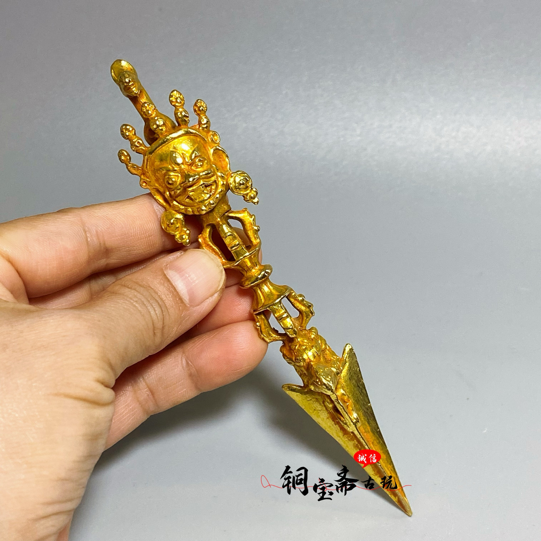 复古铜器镀金马头明王金刚杵金刚撅摆件金刚撅降魔杵藏传密宗法器