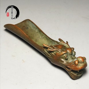 回流铜器捡漏紫铜包浆羊头龙头茶铲茶匙茶侧取茶器茶道摆件老物件