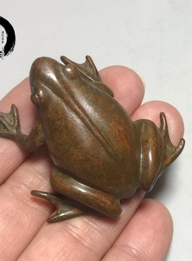 古玩收藏实心纯铜青蛙摆件呱呱来财铜把件小铜器茶宠茶艺桌面摆饰