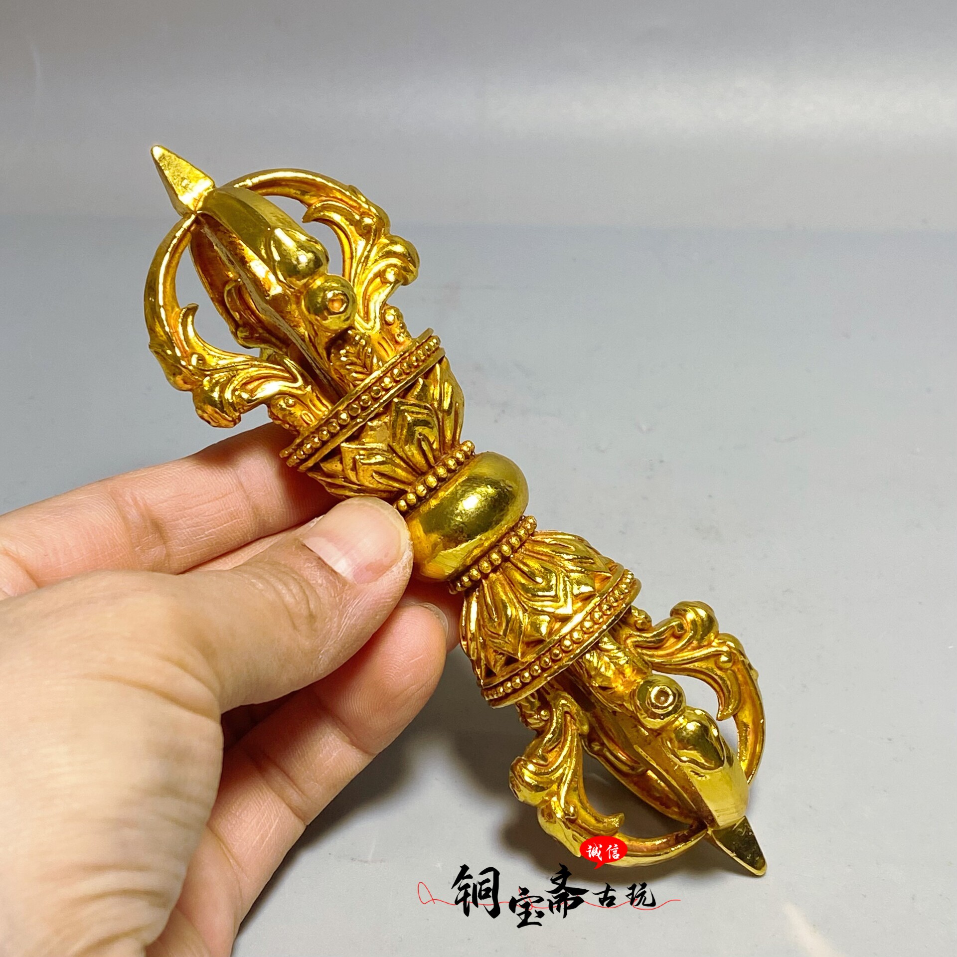 仿古铜器镀金大号五股金刚杵摆件实心九股宝杵金刚撅藏传密宗法器