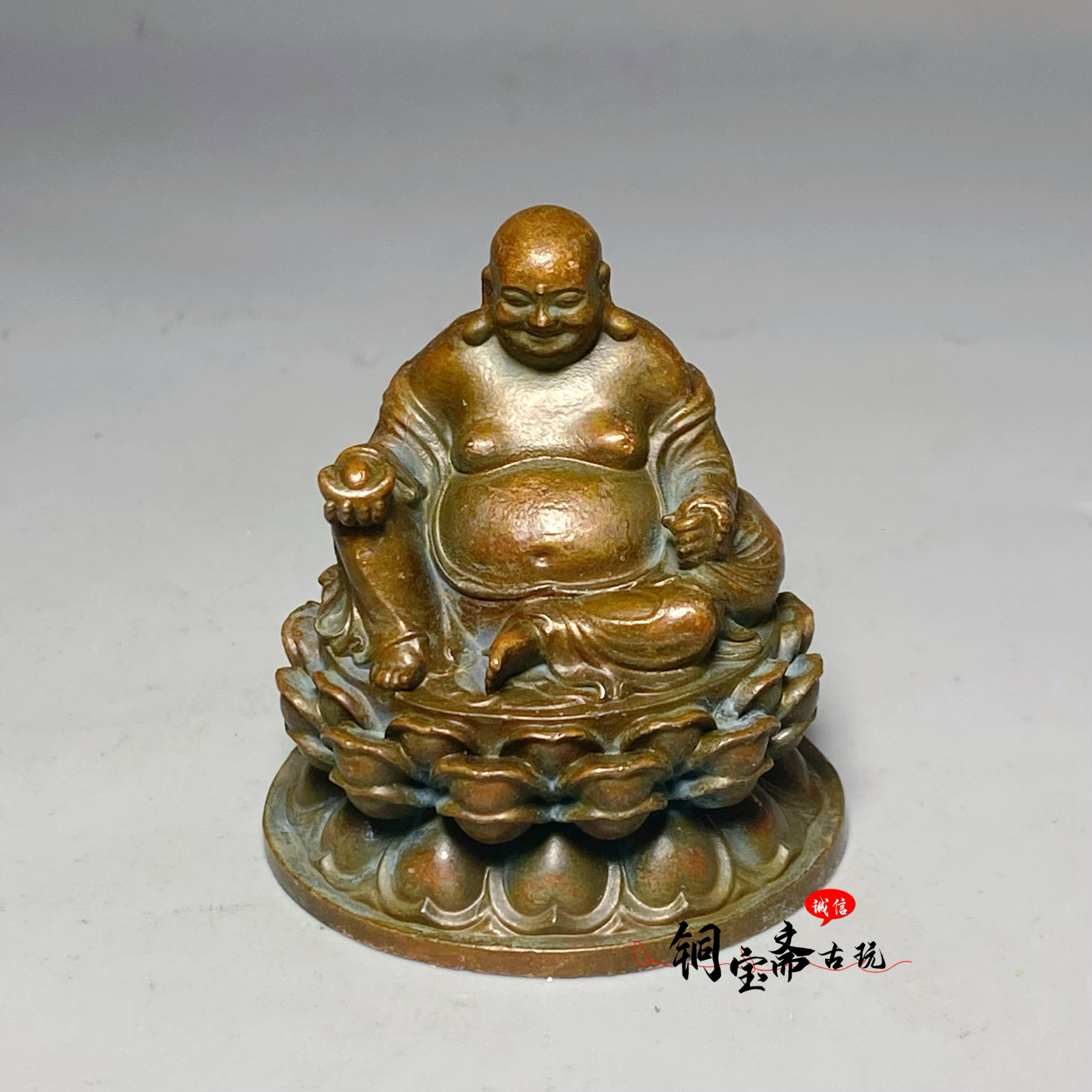 仿古铜嚣坐莲弥勒佛像坐佛大肚笑佛招财纳福家居客厅供奉佛像摆件