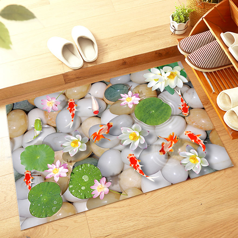 定制绒面3D鹅卵石印花地毯进门门厅阳台门口走廊防滑门垫地垫脚垫