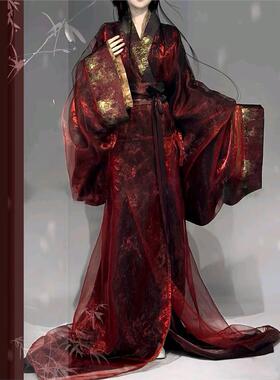 战国袍汉服女拖尾直裾豪