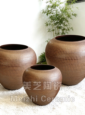 陶瓷大口花盆庭院流水陶罐户外喷泉缸60cm高花瓶圆形花器插花摆件