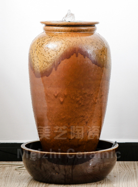 成品喷泉活水钵冒水缸景德镇陶瓷流水花瓶加湿器摆件循环水景陶罐