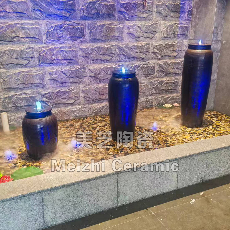 会所庭院喷水池涌水陶罐流水景观大水缸喷泉花瓶新中式陶瓷加湿器