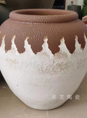 庭院仿古做旧陶罐室内干花摆设景德镇粗陶盆陶瓷花瓶仿真花器大缸