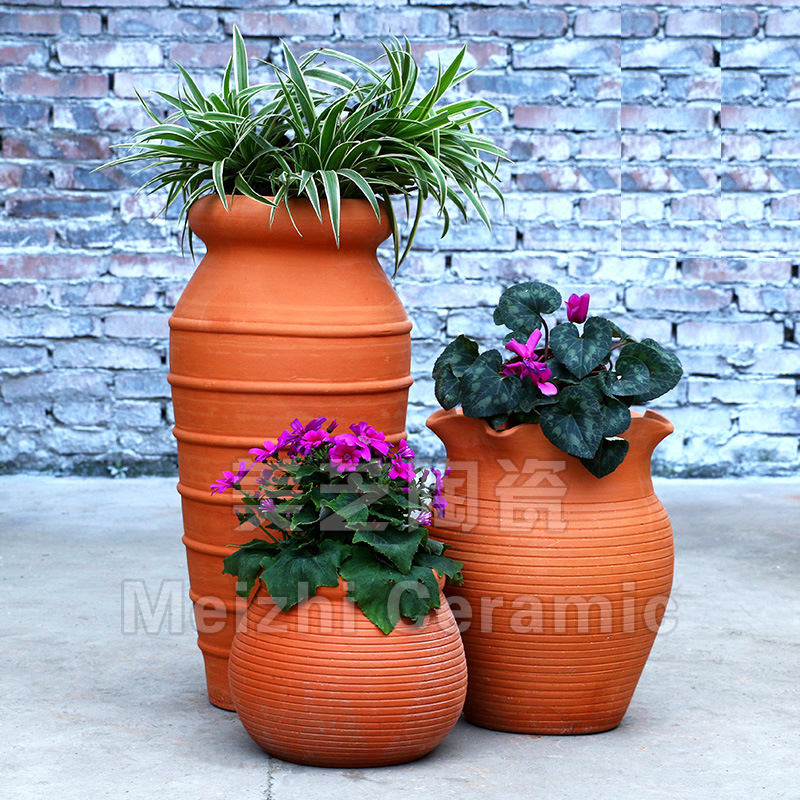 园艺红陶花盆红泥陶罐花园摆件