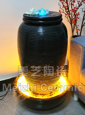 客厅室内流水摆件循环水景喷泉花瓶加湿器喷水缸雾化带灯涌泉陶罐