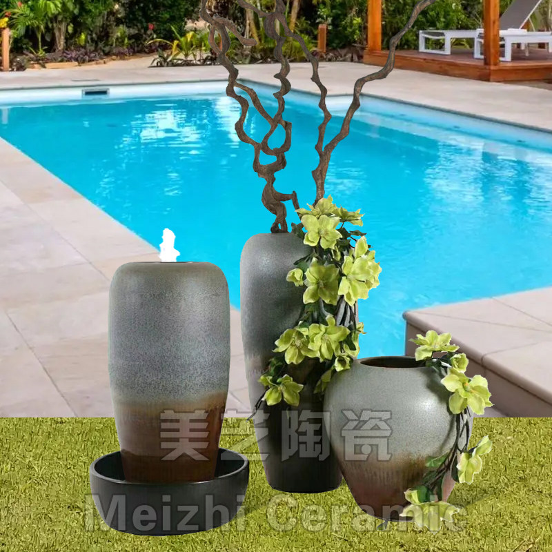 美容院会所欧式喷泉摆件陶土罐喷水陶罐水景大花瓶活水鱼缸加湿器
