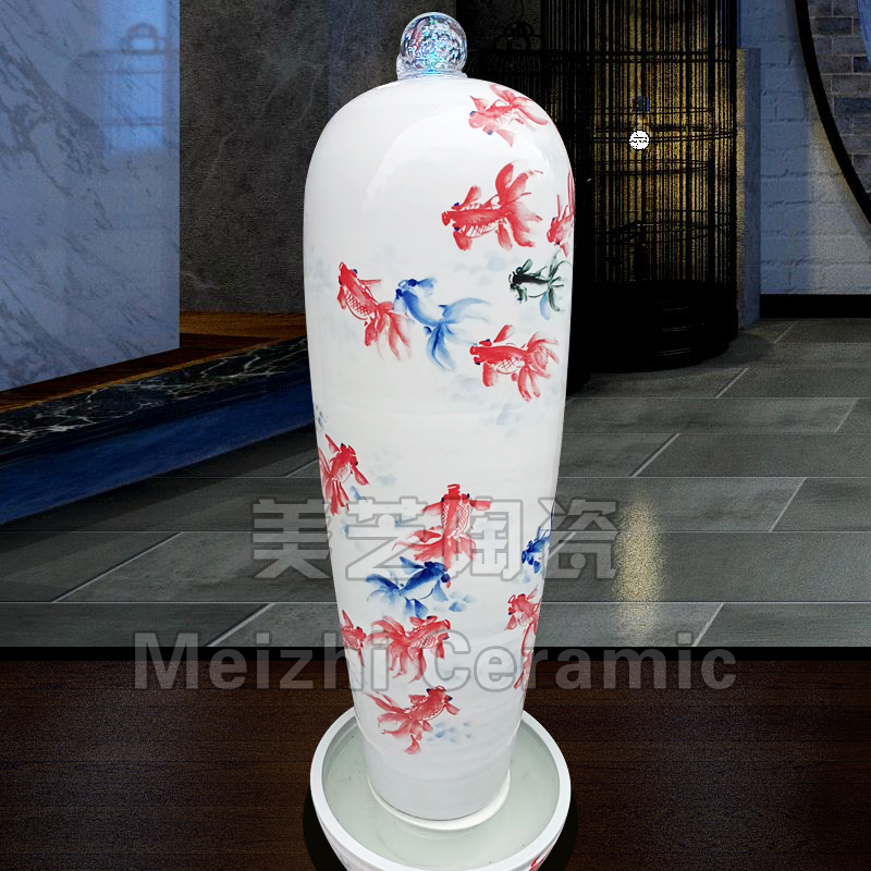 景德镇陶瓷加湿器流水摆件客厅中式手绘流水滚珠花瓶喷泉落地水景