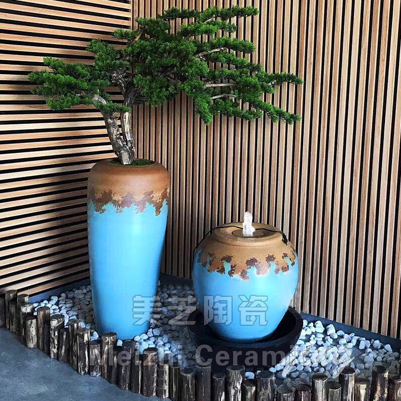 公司大堂造景涌泉陶罐流水加湿器客厅喷水花瓶滚球水系落地喷泉缸