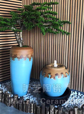 公司大堂造景涌泉陶罐流水加湿器客厅喷水花瓶滚球水系落地喷泉缸