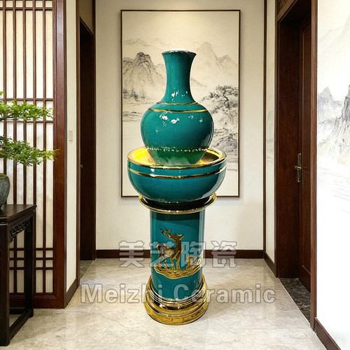 景德镇瓷器加湿器涌泉花瓶流水陶罐循环水景观工艺品门海水琴水缸