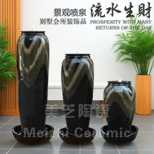 庭院户外大缸流水摆件循环水景喷泉大花瓶流水陶罐水系陶瓷加湿器