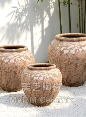 商场酒店侘寂风花瓶陶瓷瓦罐中式粗陶罐做旧陶缸插花摆件花艺大缸