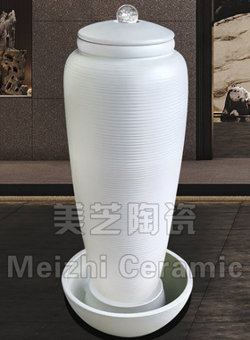 白色简约流水花瓶加湿器涌泉陶罐
