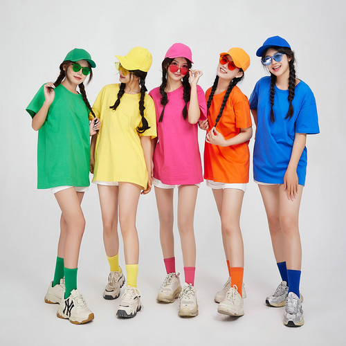 短袖t恤彩色闺蜜装套装男女