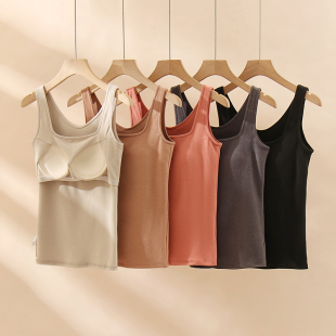上衣 修身 德绒保暖背心女冬带胸垫加绒加厚保暖内衣内搭无袖 打底衫