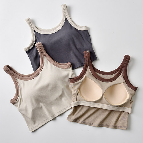 工字美背背心女夏带胸垫