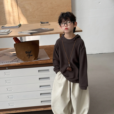 儿童冬季连帽森系加绒德绒打底衫