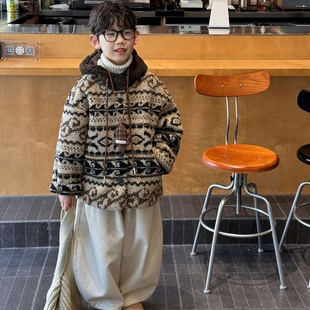 男童外套2025冬季新款儿童保暖夹棉连帽上衣男宝宝加绒加厚毛毛衣