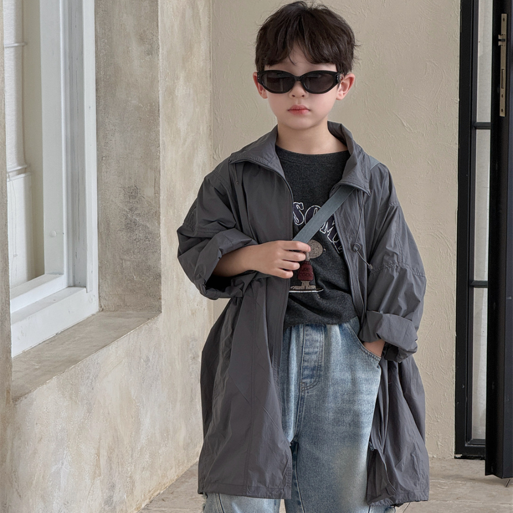 男童外套2025夏款男孩韩版过膝上衣儿童薄款洋气百搭中长款防晒衣