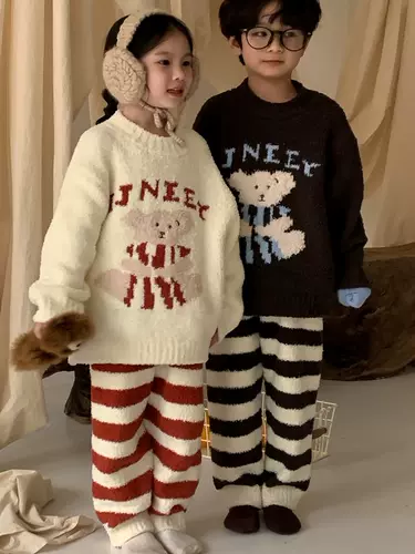 Детская демисезонная пижама, флисовое термобелье для мальчиков подходит для мужчин и женщин, бархатный комплект, увеличенная толщина, с медвежатами, семейный стиль