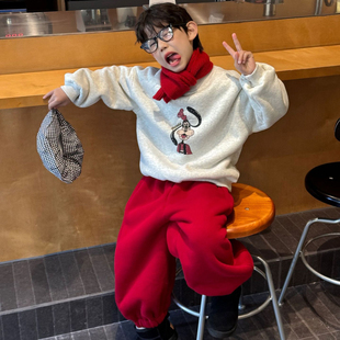 儿童套装冬装男女童卡通印花保暖上衣长裤宝宝加绒加厚卫衣两件套