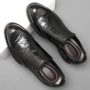 头层羊皮增高鞋男8cm布洛克内增高皮鞋6cm商务正装一脚蹬牛筋底男