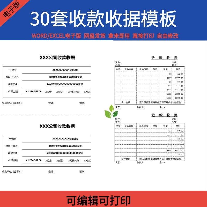 收据电子版excel收款单子