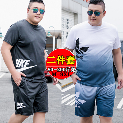 短裤套装加肥大码T恤胖子夏装男