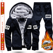 9XL大码 加厚加绒中青年运动服两件套 连帽外套秋冬装 卫衣套装 男士