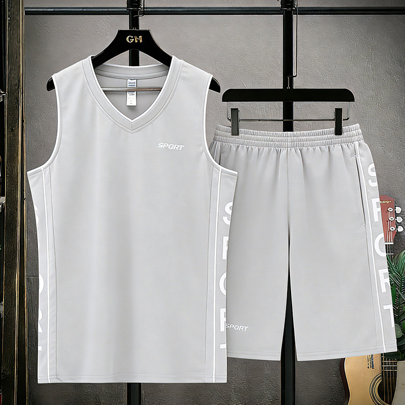 无袖篮球服套装男夏季运动球服速干冰丝V领T恤学生青少年背心夏装
