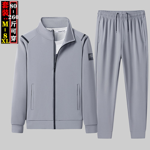 一套运动套装男士春秋季加肥加大开衫立领夹克男款秋装跑步两件套
