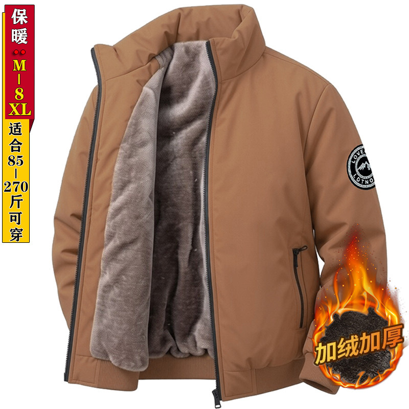冬季加绒加厚棉服男26新款立领外套防风夹克冬装中青年爸爸装棉衣