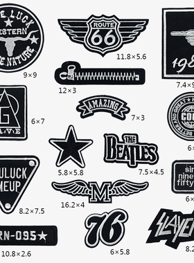 自粘黑色刺绣徽章布贴羽绒服衣服牛仔裤补丁贴修补破洞时尚装饰贴