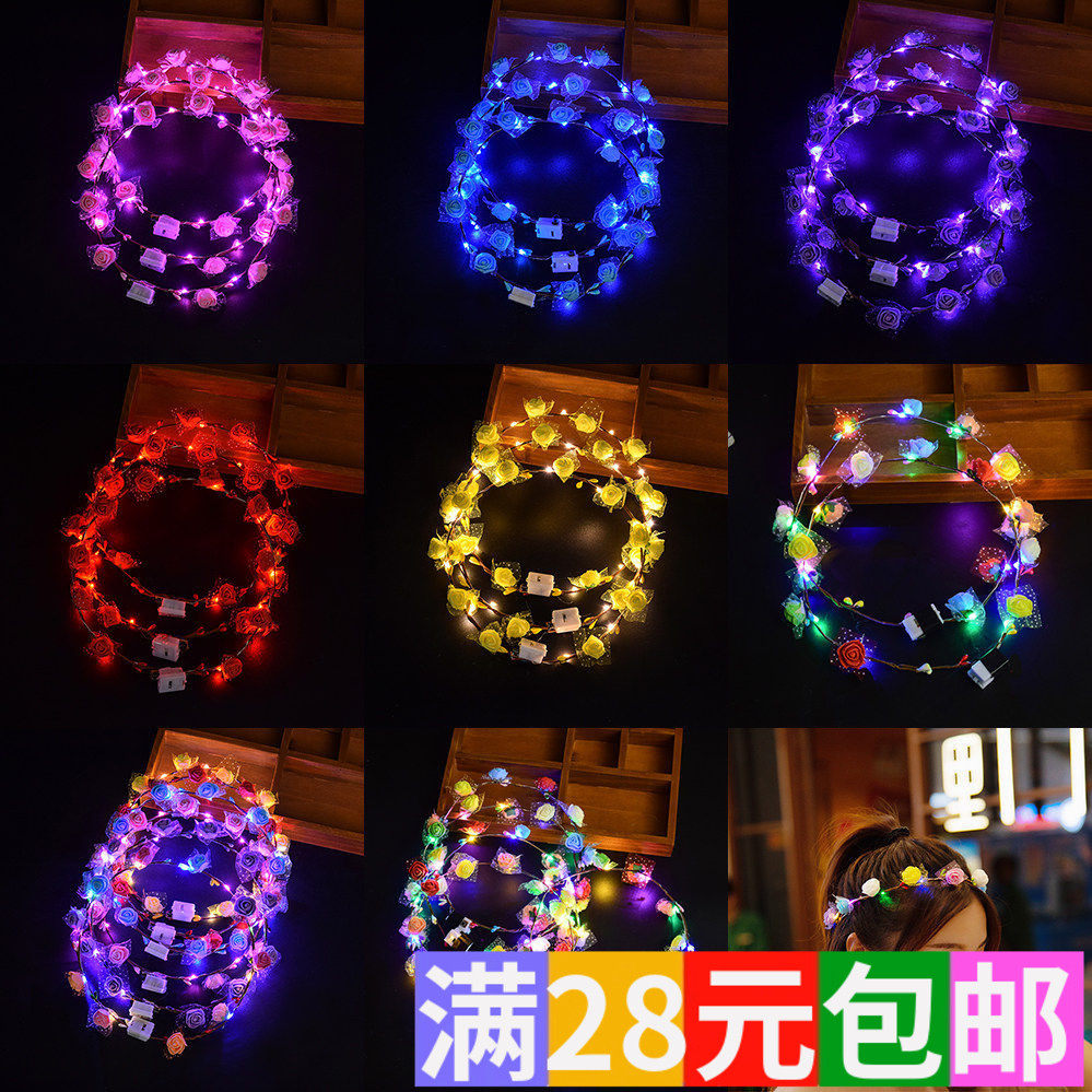 发光牛角发箍花环头饰带灯闪光头箍兔耳朵发夹微商地推小礼品头扣