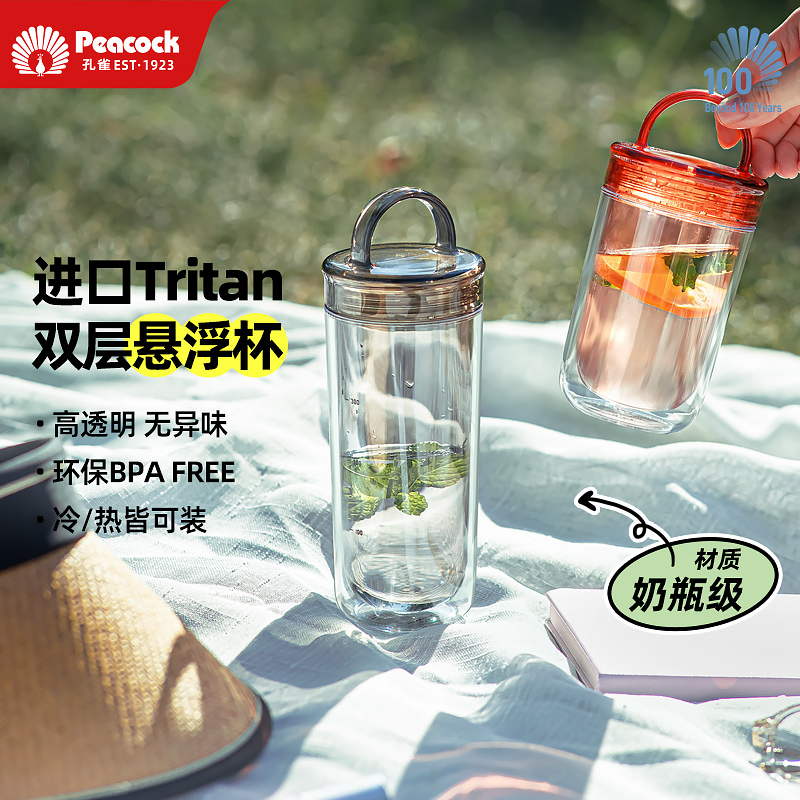 Peacock日本孔雀运动水杯夏日外出高颜值便携随手杯tritan塑料杯
