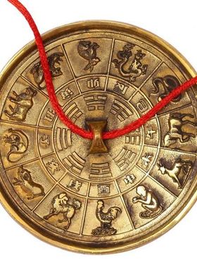 铜太极八卦镜平面镜风水饰品摆件家居挂件十二生肖圆镜反光镜