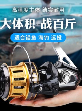 哈斯达全金属纺车轮无间隙海竿锚杆远投海钓10000型防海水鱼线轮