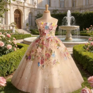 森系清新重工高定礼服花仙子大码 公主裙女童生日钢琴小提琴合唱服