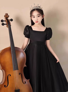 女大童黑色赫本风气质公主裙生日钢琴指挥小提琴礼服小女孩蓬蓬裙
