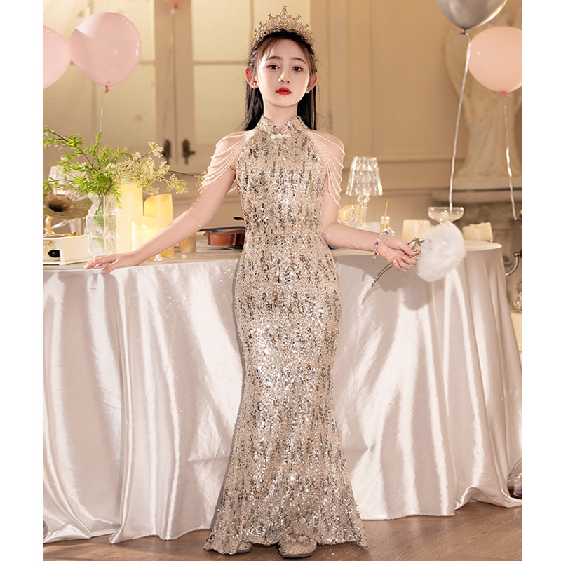 女大童模特考级走秀礼服高端生日蓬蓬裙主持人钢琴鱼尾亮片公主裙