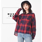 夏季 正品 休闲宽松户外旅行长袖 复古红格子衬衫 防晒衣外套 香港女款